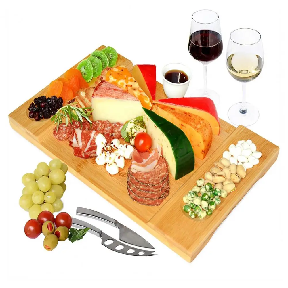Eco-friendly Cutting Board Bamboo Chopping Board with Grooves Personalized Charcuterie Cheese Board Food Serving for Kitchen