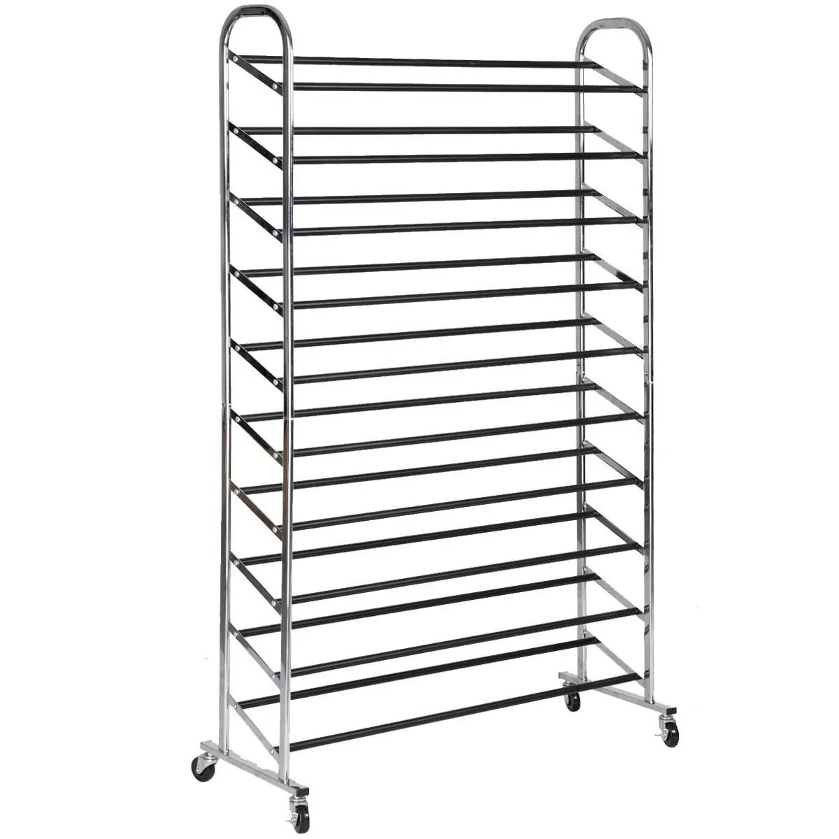 50 Pair 10 Tier Free Standing Shoe Rack Chrome Metal Storage Organizer, Customized