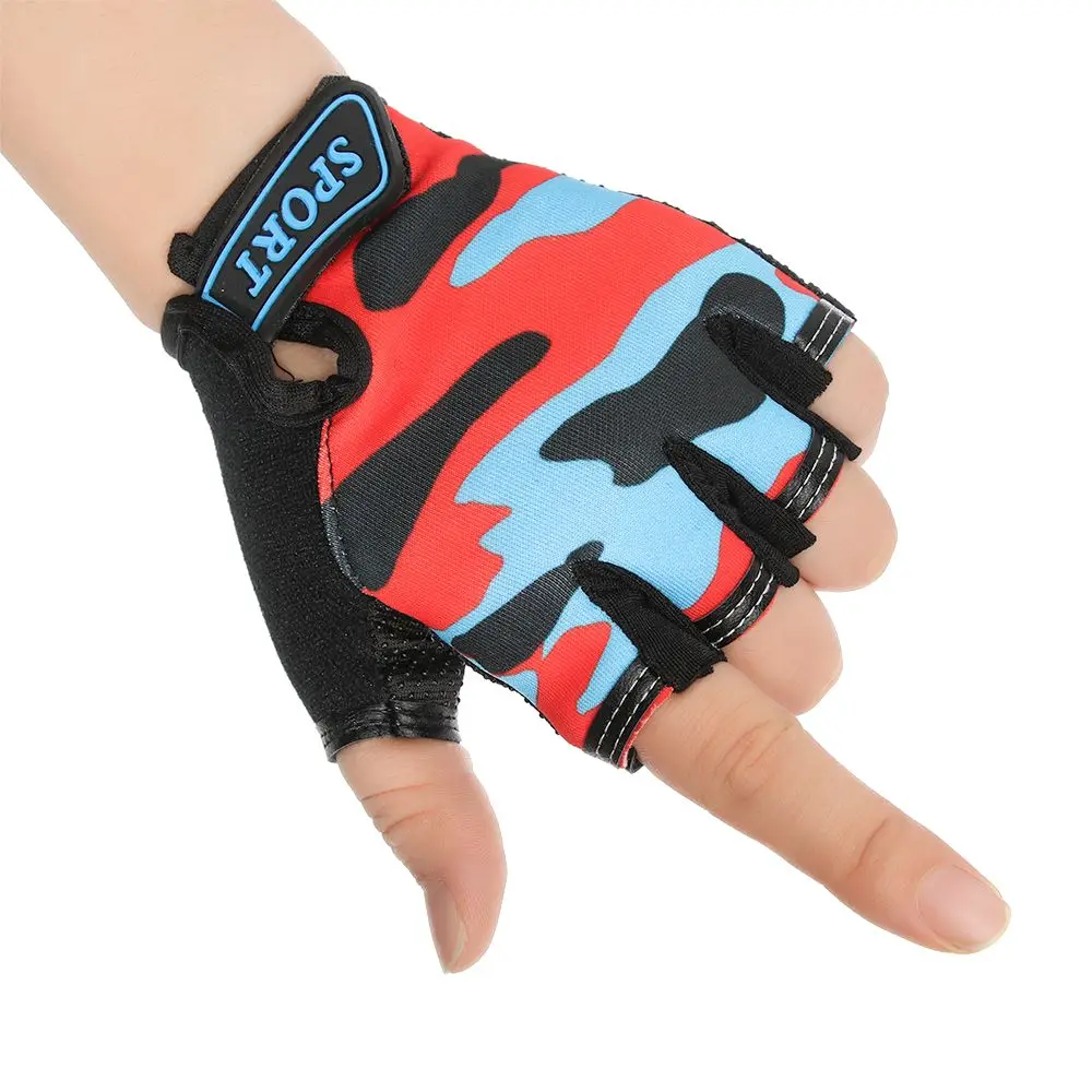 Children Cycling Gloves Half Finger Bicycle Gloves High Elastic Non-slip Bike Gloves Camouflage Bike Gloves Riding Mittens