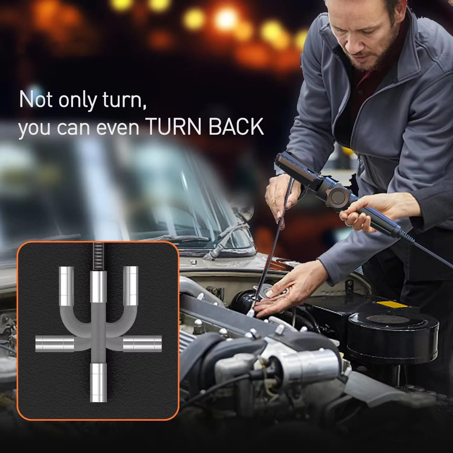 Articulando Câmera de Inspeção com Mala de Ferramentas, Endoscópio Industrial, 2 Way, 180 Graus, 5.0 "Screen, 6 LED, 8,5mm, 3m, 5m