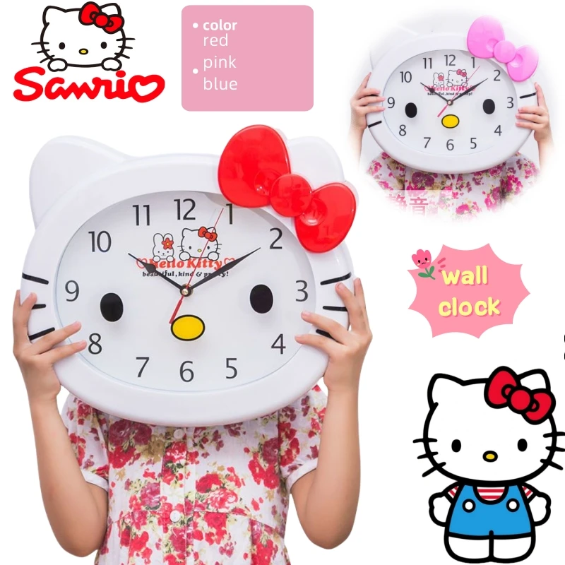 

Sanrio Hello Kitty Cute Kawaii High Value Cartoon Silent Wall Clock Creative Personality Movie Peripherals Bedroom Clock Gifts