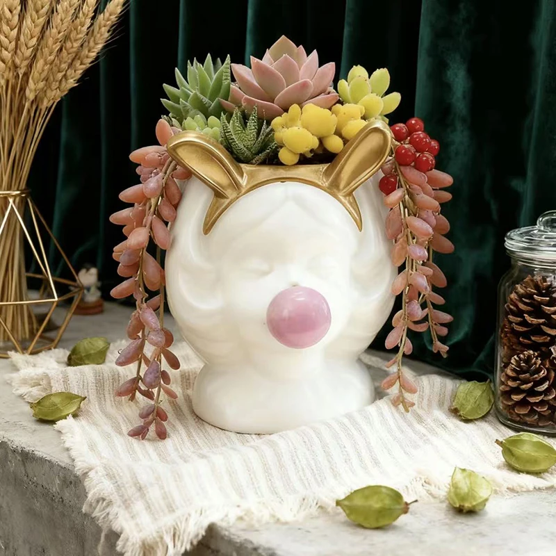 Creative Girl Flowerpot Green Potted Plants Container Home Courtyard Garden Decor Resin Handicrafts Ornament Gift