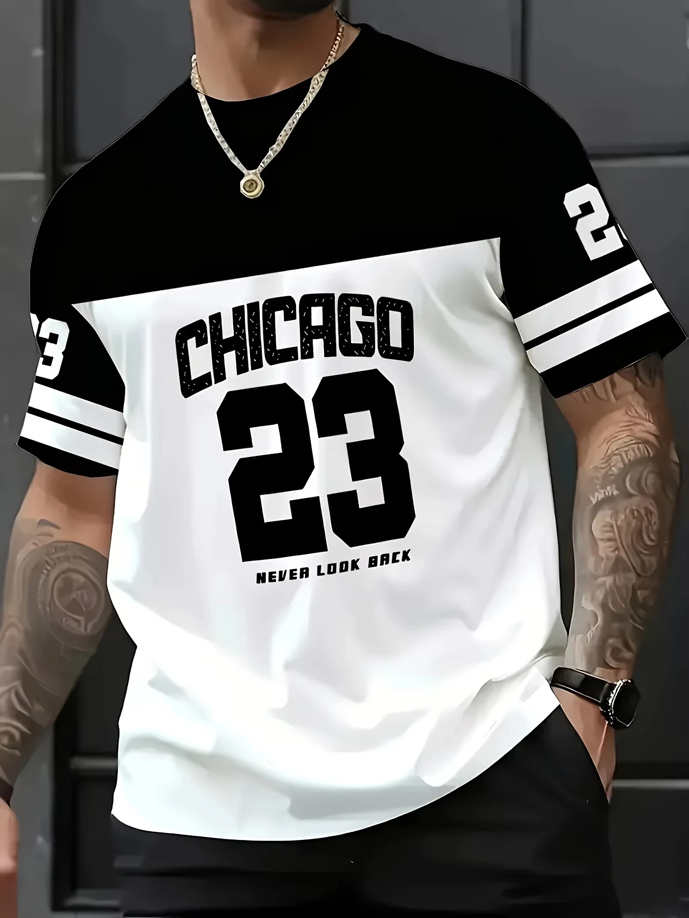 

Men's Black And White Striped Round Neck Short Sleeved Casual Versatile T-Shirt Comfortable And Breathable Quick Drying T-Shirt