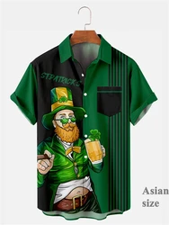 Happy St Patricks Day Shirt 3d Printed Green Clover Shirts Men Women Fashion Short Sleeve Button Down Casual Shirt For Men Gifts