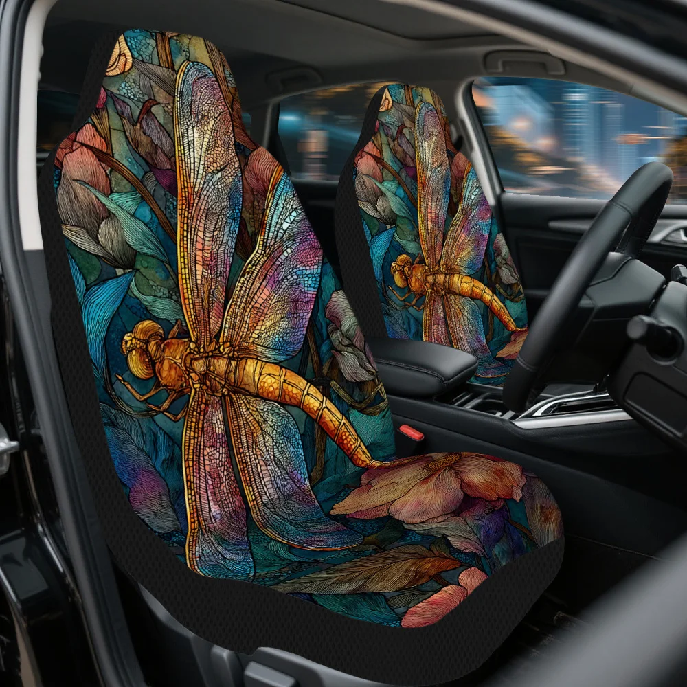 Set Of 2 Dragonfly And Floral Car Seat Covers, Designed For Front Seats, Suitable For Both Men And Women, Compatible With Cars,