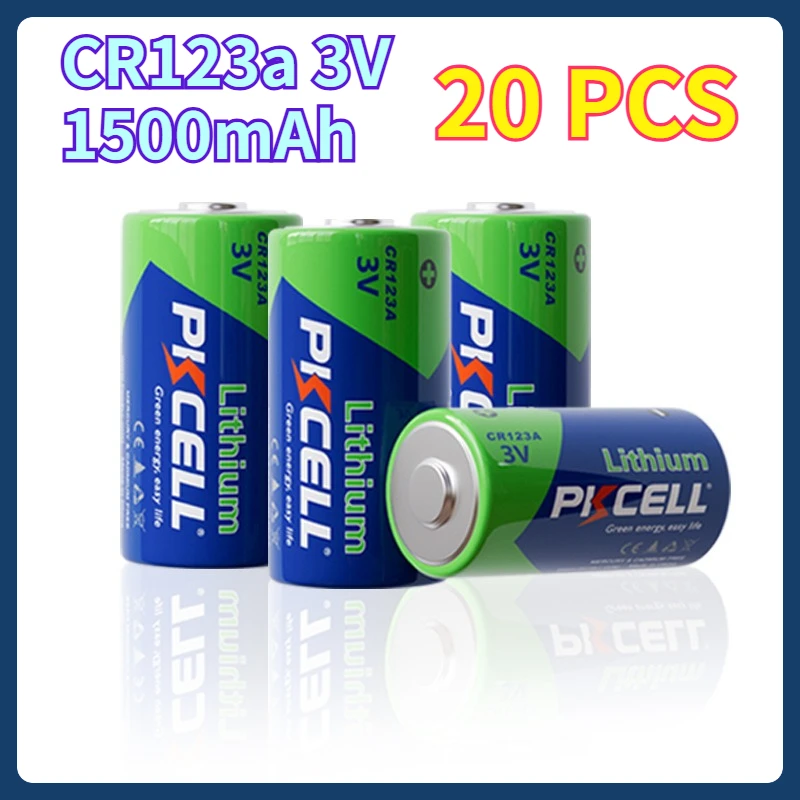 

20PCS PKCELL CR123A Lithium Battery 3v CR123A-1500mAh Non-rechargeable Batteries for Gas Meter Wireless Door Alarm Camera