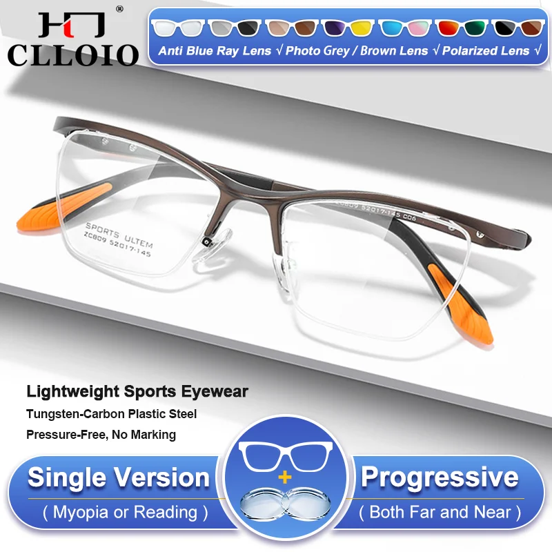 

CLLOIO Lightweight Sports Myopia Glasses Men Anti Slip Riding Half-Frame Glasses Professional Protective Prescription Eyeglasses