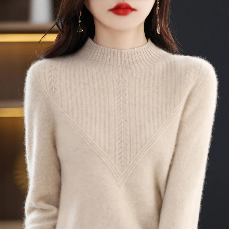 100% merino sweater women\'s turtleneck pullover loose knit bottoming shirt autumn and winter long sleeve cashmere top