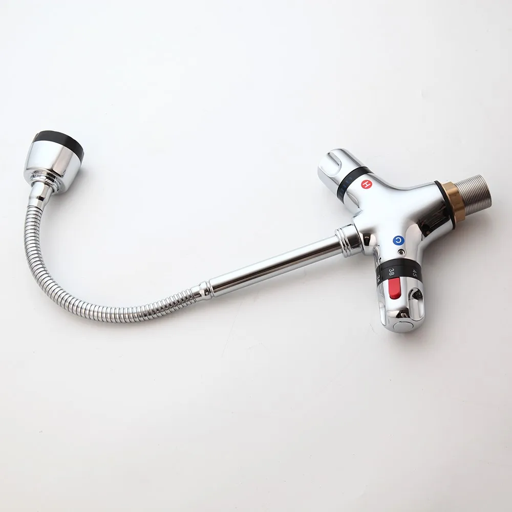 YANKSMART الكروم إنهاء حوض المطبخ بالوعة الحنفيات الباردة والساخنة المطبخ ثرموستاتي صنبور درجة حرارة ثابتة خلاط مياه الحنفية #5