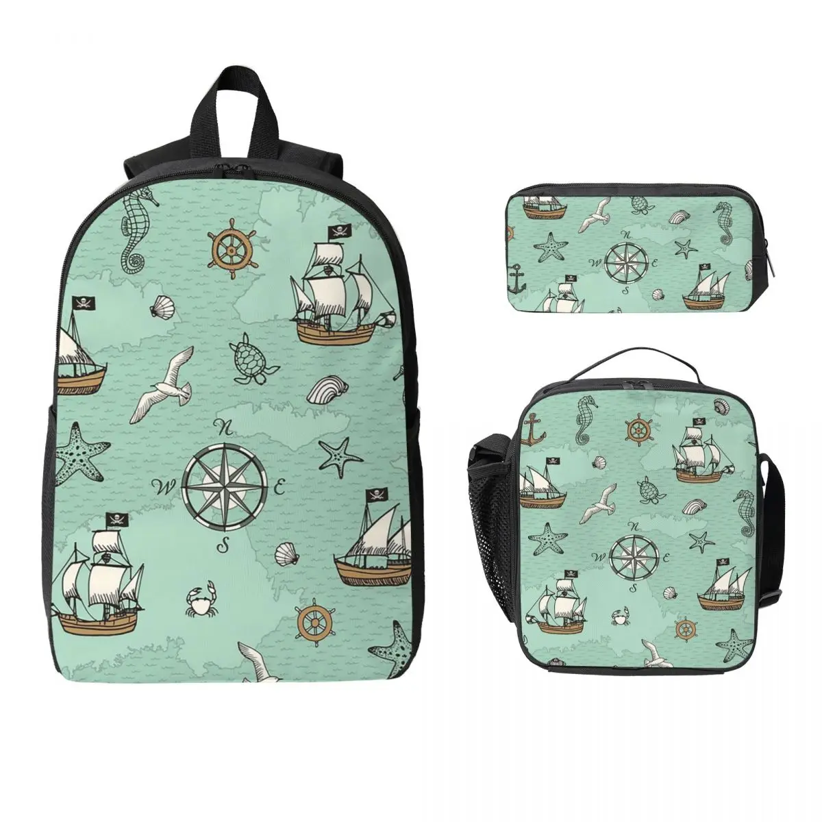 

Pirate Sea Backpack Student Boys Girls BookBag School Bag Computer Shoulder Bags 3ps Insulated Lunch Bag Pencil Case