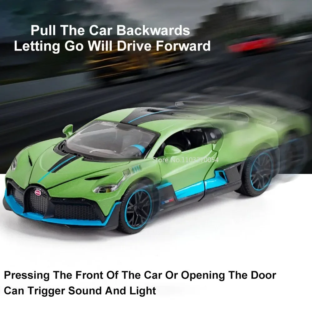 1:32 in lega pressofuso Divo modello di auto sportiva giocattolo con luce sonora a strappo 3 porte Opend simulazione collezione di veicoli regali per ragazzi