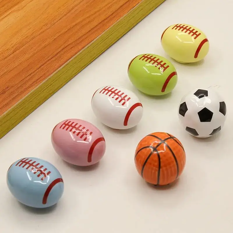 Colorful Cabinet Door Handle Soccer Basketball Football Children's Room Cute Ceramic Handle Cartoon Drawer Single-hole Handle