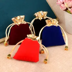 25pcs/Lot Golden Color Edge Drawstring Gift Velvet Bags 7X9 9X12 12X16cm Christmas Wedding  Jewelry Packing Pouches Wholesale