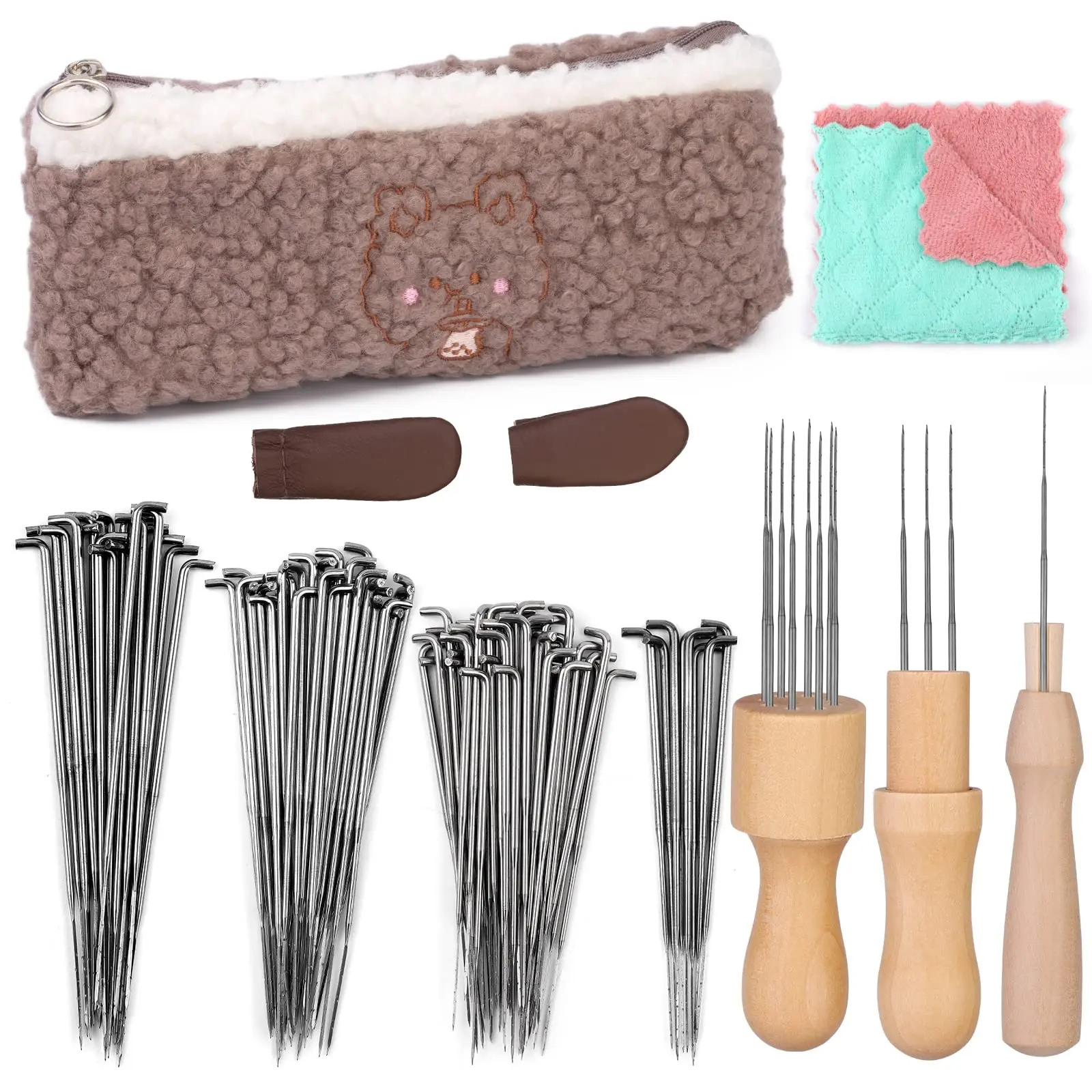 Fenrry Nadel filzset Woll nadel filz werkzeuge liefert 4 Größen Filz nadeln 3 Holzgriff und 2 Finger