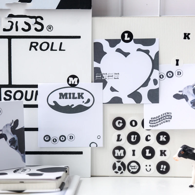 Mr. Paper 4 Styles 93pcs/bag Cute Cow Pattern Sticker Memo Pad Fresh Girl Heart Wallet Decoration Writeable Memo Pad