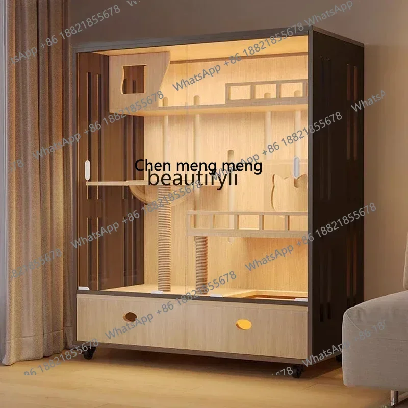 ss cn8350 ss 8350 Cat Villa Household Solid Wood Nest  Cabinet Indoor Cat House Oversized Sliding Door Cat Cage