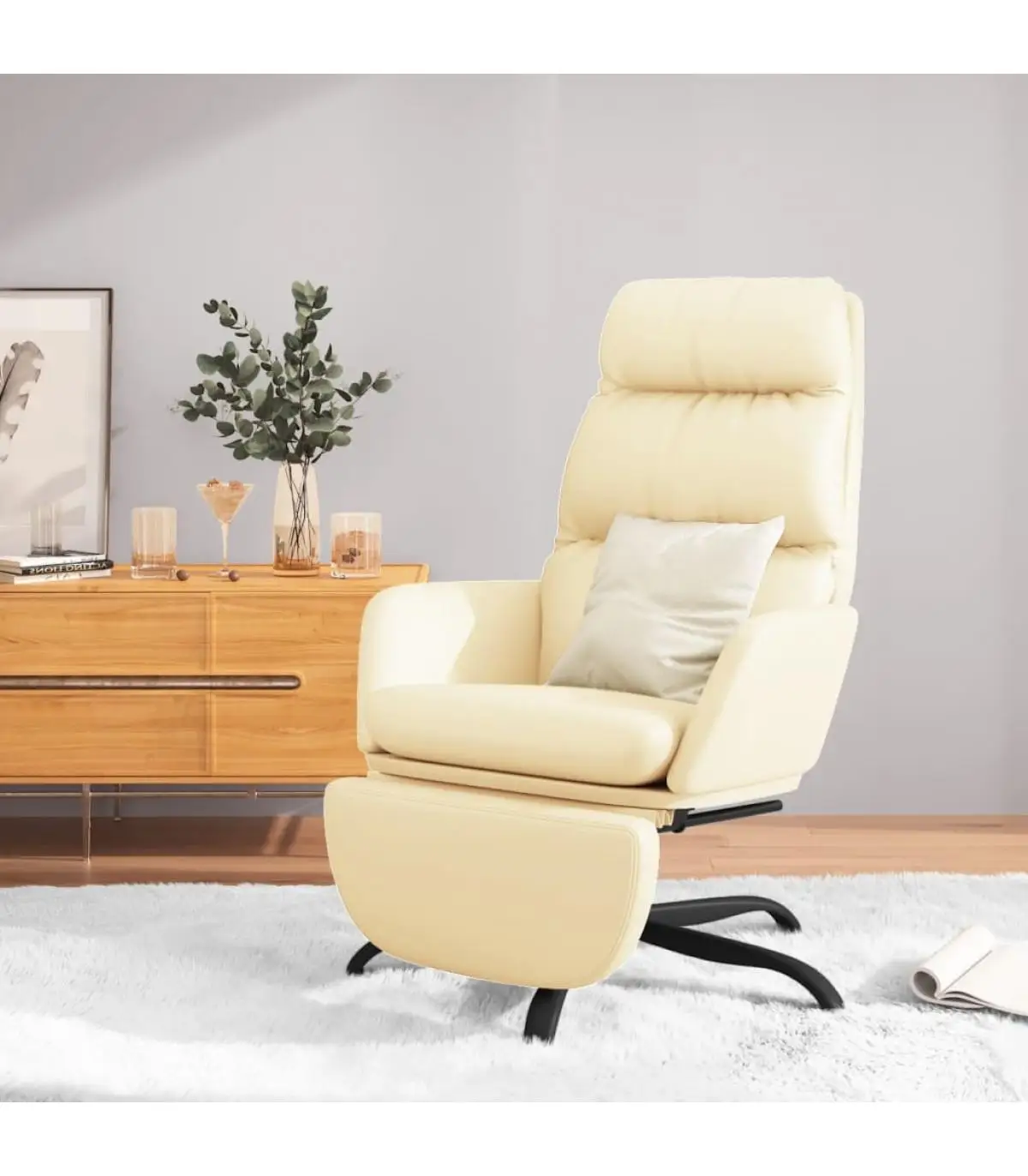 Relaxation armchair with footrest made of synthetic leather cream