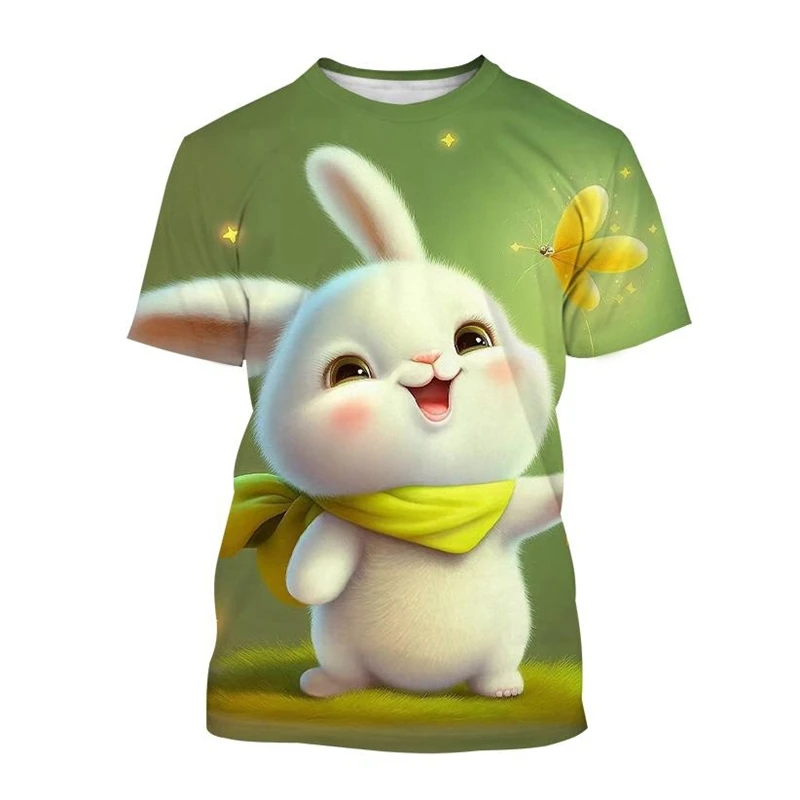 تي شيرت للرجال بطباعة أرنب ثلاثية الأبعاد كرتونية ، رقبة مستديرة ، أكمام قصيرة ، قمم غير رسمية ، تيشيرتات حيوانات لطيفة ، تخفيضات كبيرة ، ملابس أطفال