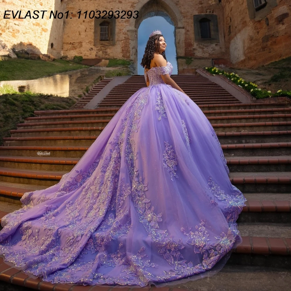 فستان كوينسيانيرا مكسيكي مخصص من EVLAST فستان حفلة مزين بالترتر والدانتيل مطرز بالخرز الحلو 16 فيستدوس دي 15 أنوس E1QN527 #4