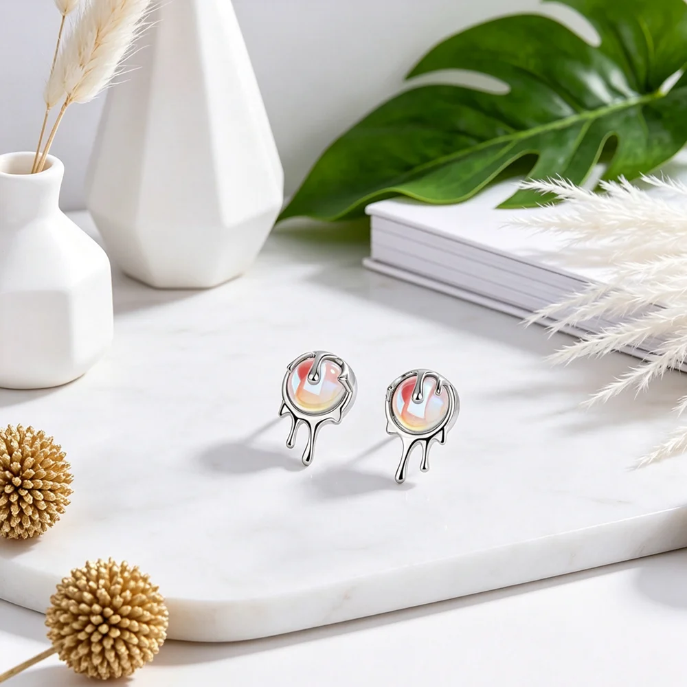 New Genuine 925 Sterling Silver Geometry Moonstone Earrings For Women Girl Wedding Jewelry Accessory Present Big Promotion