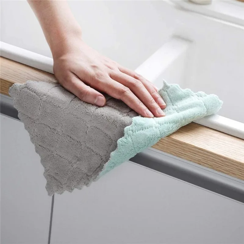 10/20/50pcs Kitchen Double Sided Dish Towel Super Absorbent Coral Velvet Dish Towel Non Stick Oil Wet And Dry Dish Towel