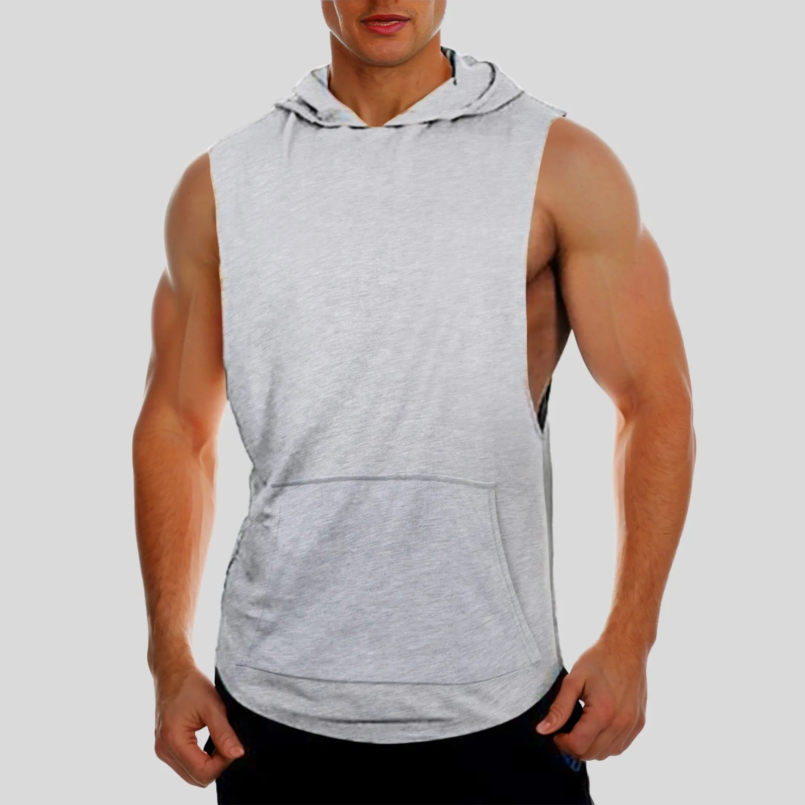

Men Cotton Sleeveless T Shirt Hoodie Soli Color Fitness Gym Training Bodybuilding Tank Tops Male Hooded Sports Tank Tops