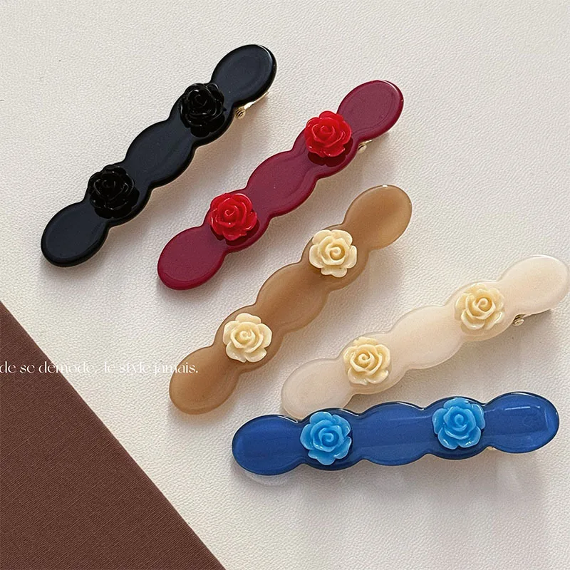 

Sweet Acetate Rose Hair Clip Flower Wave Geometric Barrettes Cute Colorful Side Pin Hairpin Korean Hair Accessories for Women