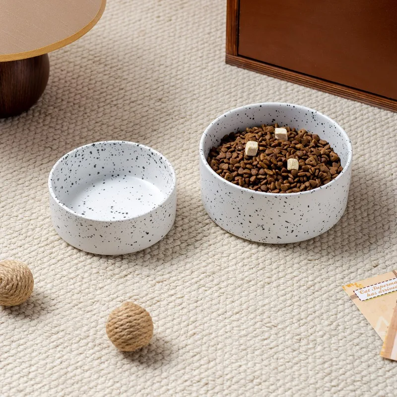 Black Dot Ceramic Pet Bowl for Cats and Dogs - Small To Medium Breed, Puppy-friendly, Minimalist Design Spill-proof Pet Supplies