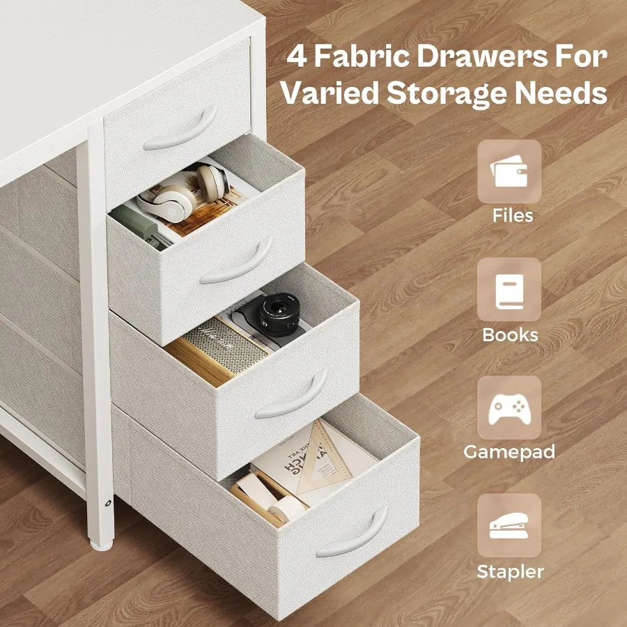 مكتب كمبيوتر مقاس 47 بوصة مع 4 أدراج وأضواء LED، منافذ طاقة مدمجة للمكتب المنزلي أو غرفة النوم، مساحة تخزين كبيرة مثالية #6