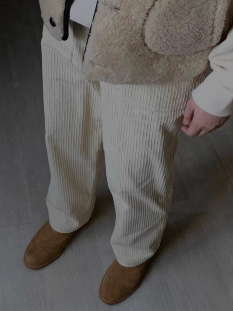 

Женские вельветовые брюки с высокой талией, повседневные, прямого кроя, осенне-зимние, новые, больших размеров, удобные, хлопковые, длинные