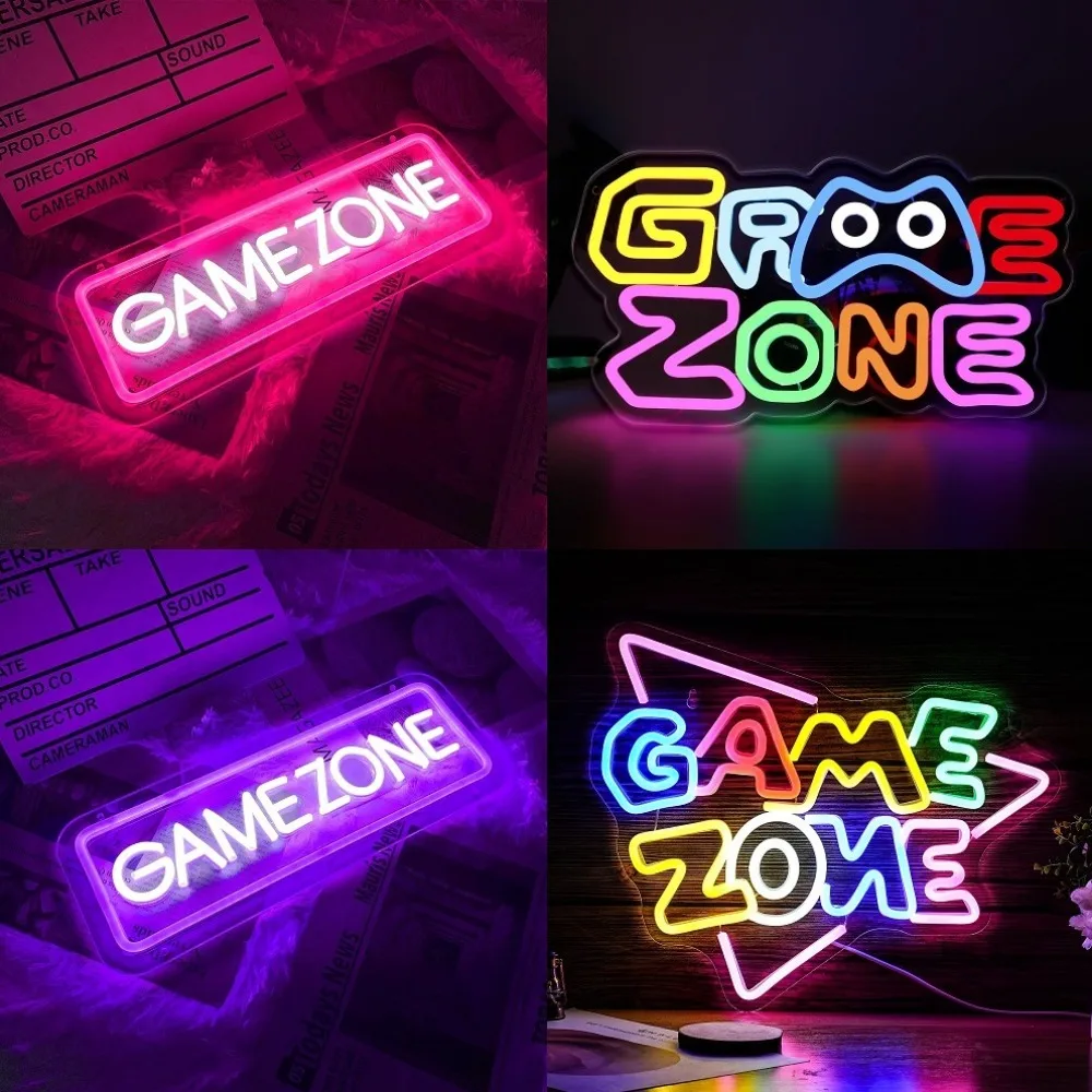 

Игровая зона Неоновые огни Вывески с питанием от USB Игровая неоновая светодиодная вывеска для декора стен для игровой комнаты Спальня Подарки Геймер Разноцветный