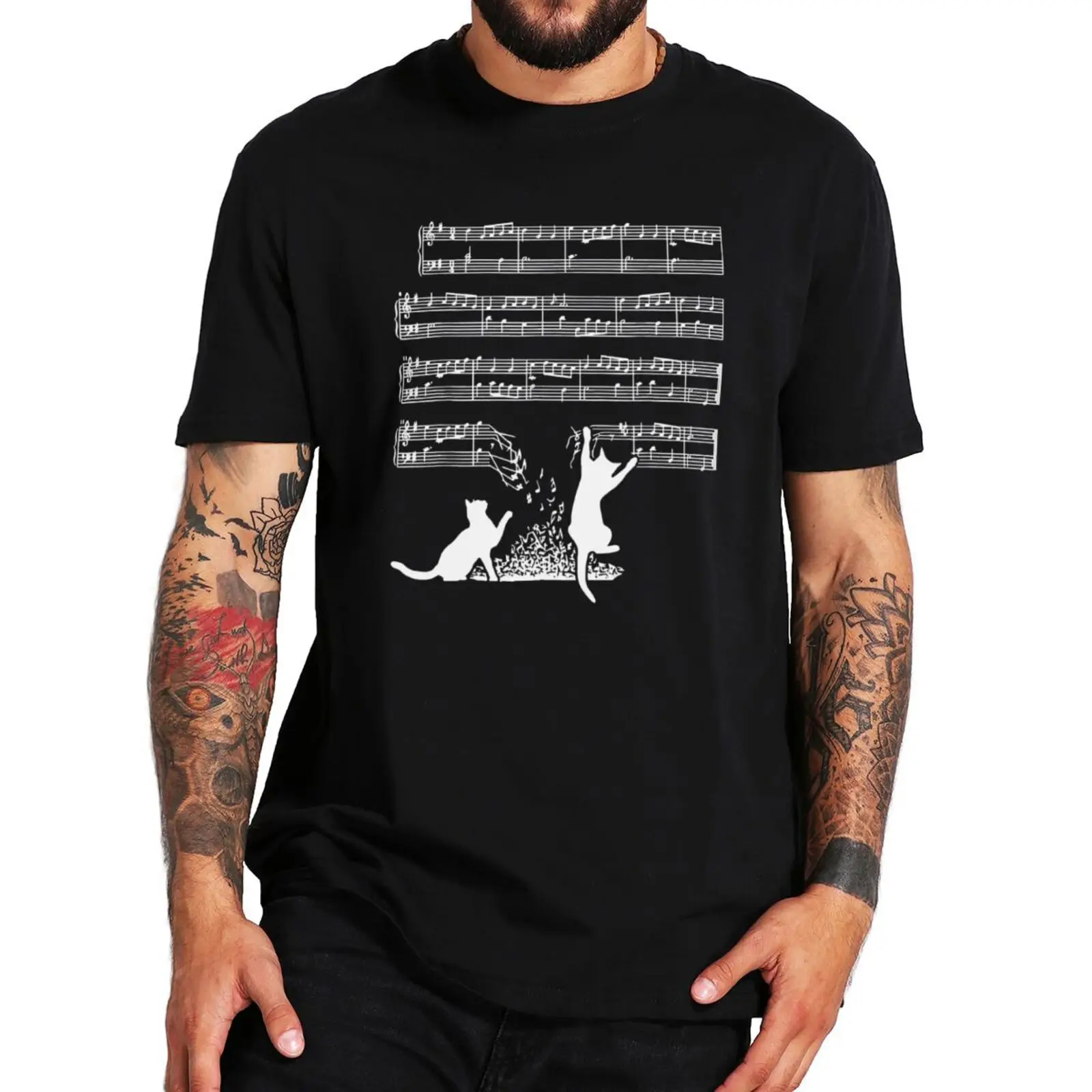 

Cat With Music T Shirt Cute Kitten Playing With Symphony Themed Graphic T-shirt Male Female High Quality 100% Cotton Tops Tee