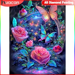 HUACAN AB Diamond Painting Flower Rose 5D DIY Mosaic Butterfly Embroidery Decoration Living Room Wall Decor