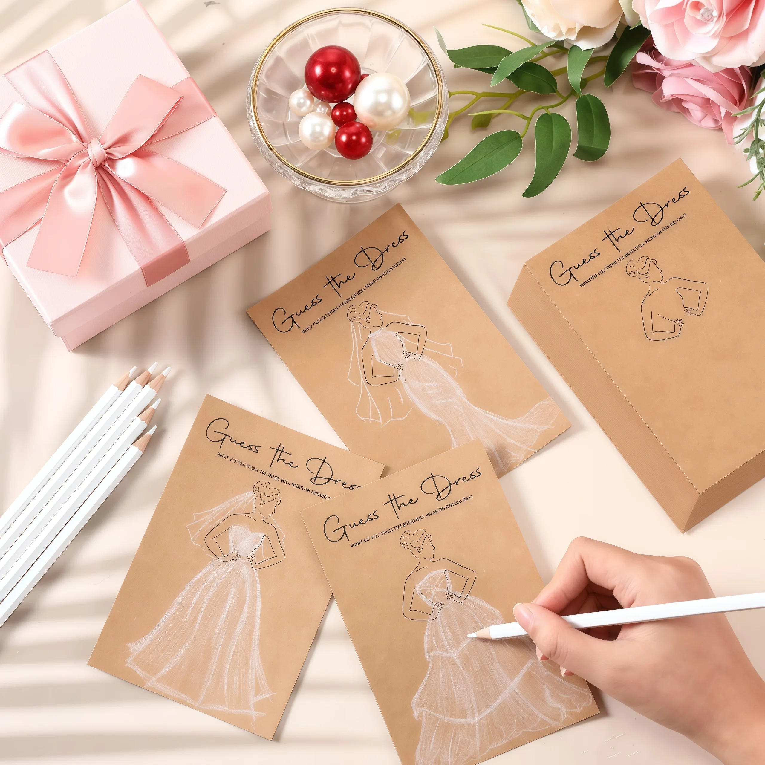 20PCS Jogo de Adivinhar o Vestido para Chá de Panela, Inclui Cartões e Lápis, Decorações Divertidas para Casamento, Ideias e Suprimentos para Festas