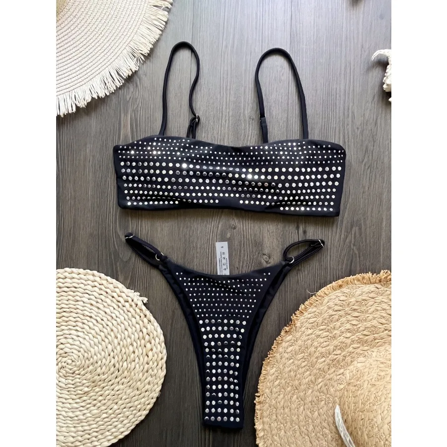 キラキラ輝くラインストーンビキニセット |   女性用調節可能なセクシーなツーピース水着 |   ビーチクラブウェア 水着 レディース水着