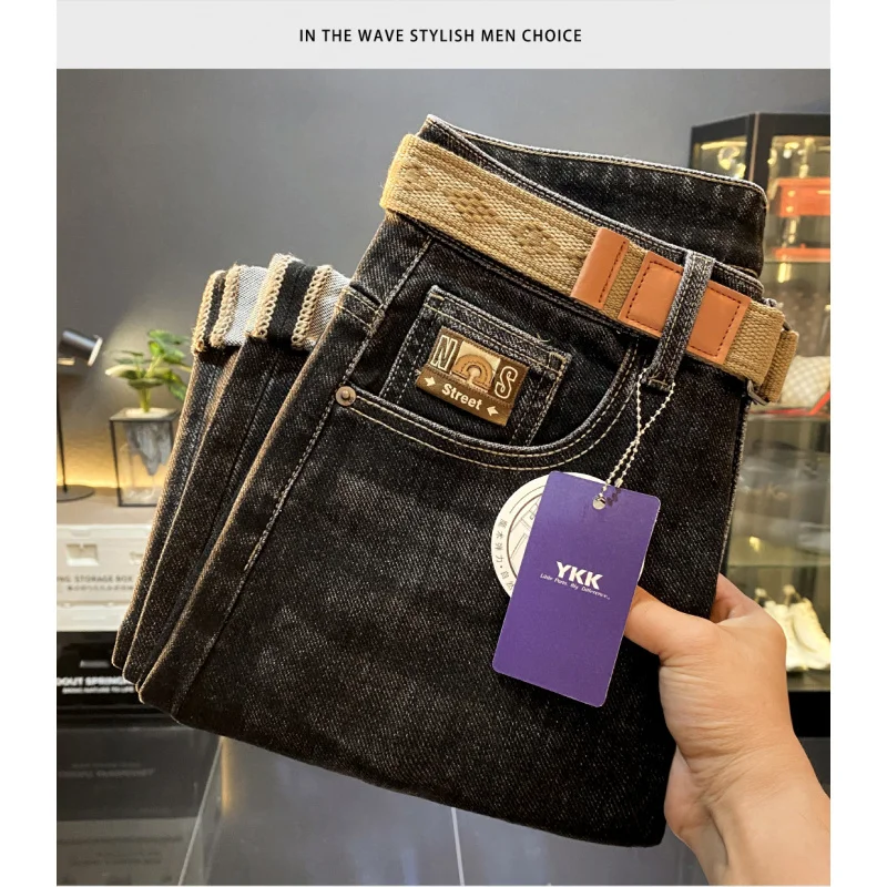 

- 2025Осенние новые эластичные джинсы, мужские американские элитные повседневные стильные длинные брюки с поясом