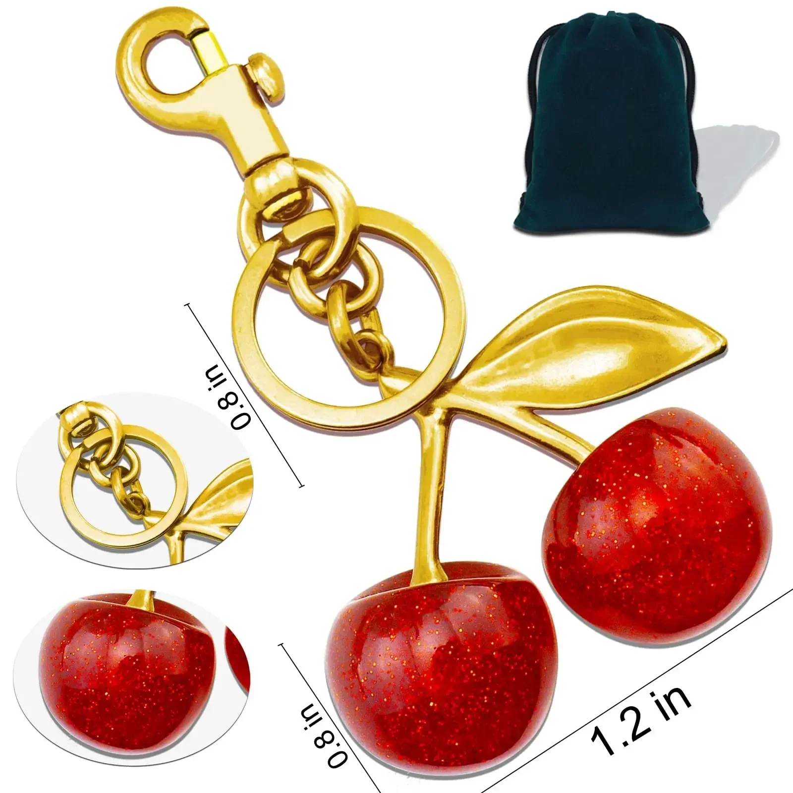 [TOP QUALITY] Glitter Cherry Bag Charm,Cherry Keychain Charms Accessory for Coach Purses Bags Handbags