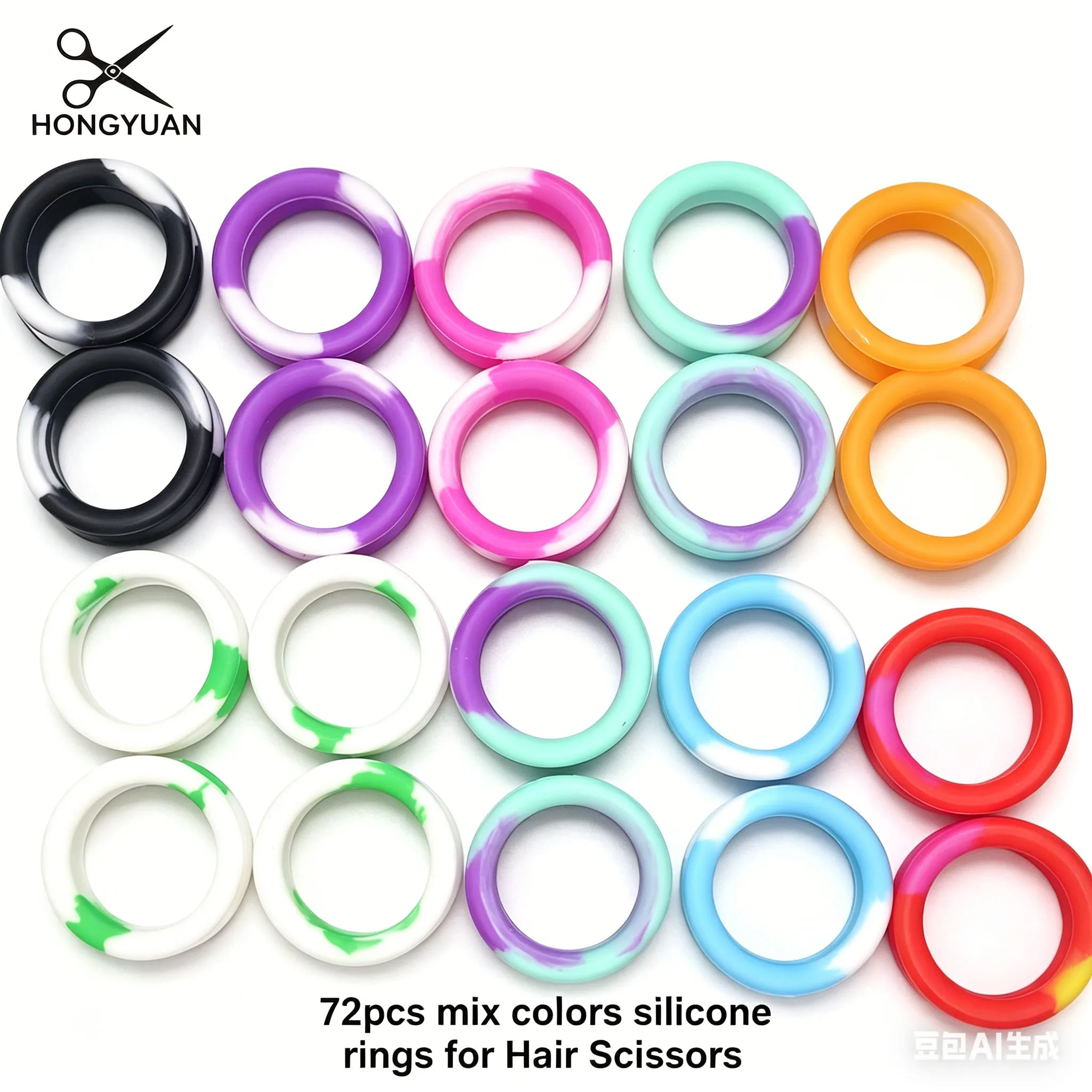 72/144Pcs Mixed Color Silicone Elastic Insert Rings Hair Scissors Accessories Universal Rubber O-Rings for Barber Salon Pet Groo