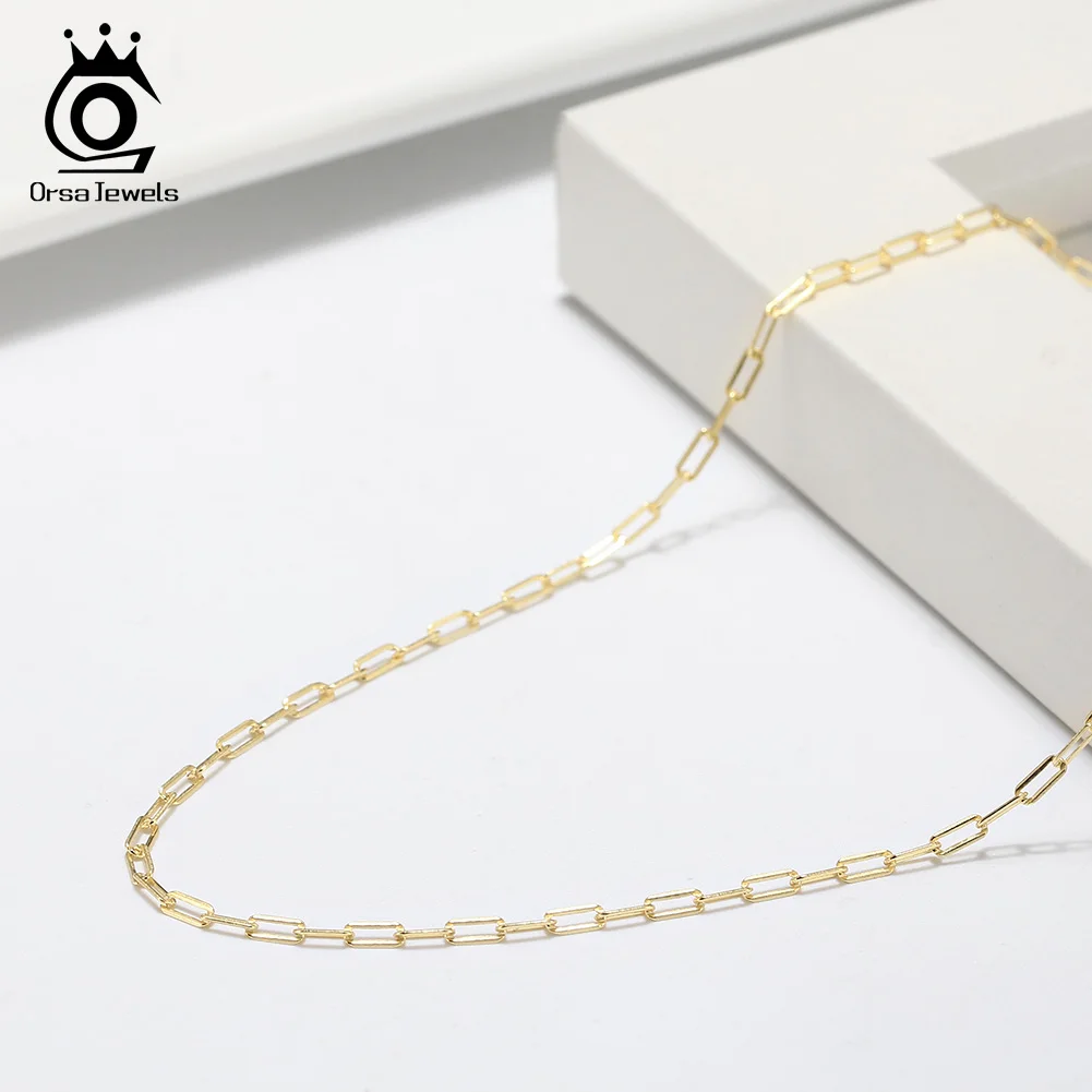 Rinntin 925 Sterling Silver 1.8mm Paperclip Neck Chain Fashion Link Chain Necklaces for Women Silver Dainty Jewelry SC39