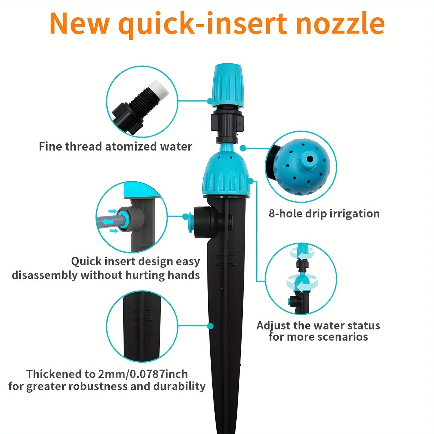 2 in 1 Drip Irrigation Transmitter and Atomizing Nozzle for 1/4 Inch Pipe 360 Degree Flow Dropper for Garden Irrigation System