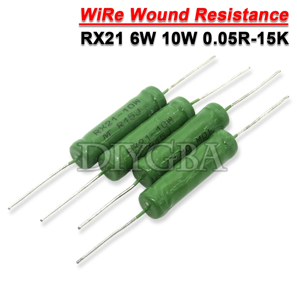 10PCS RX21 5% WiRe Wound Resistance 6W 10W 0.01R 0.05R 0.1R 0.12R 1R 10R 18R 20R 22R 24R 27R 30R 33R 36R 100R 1K 10K 12K 15K