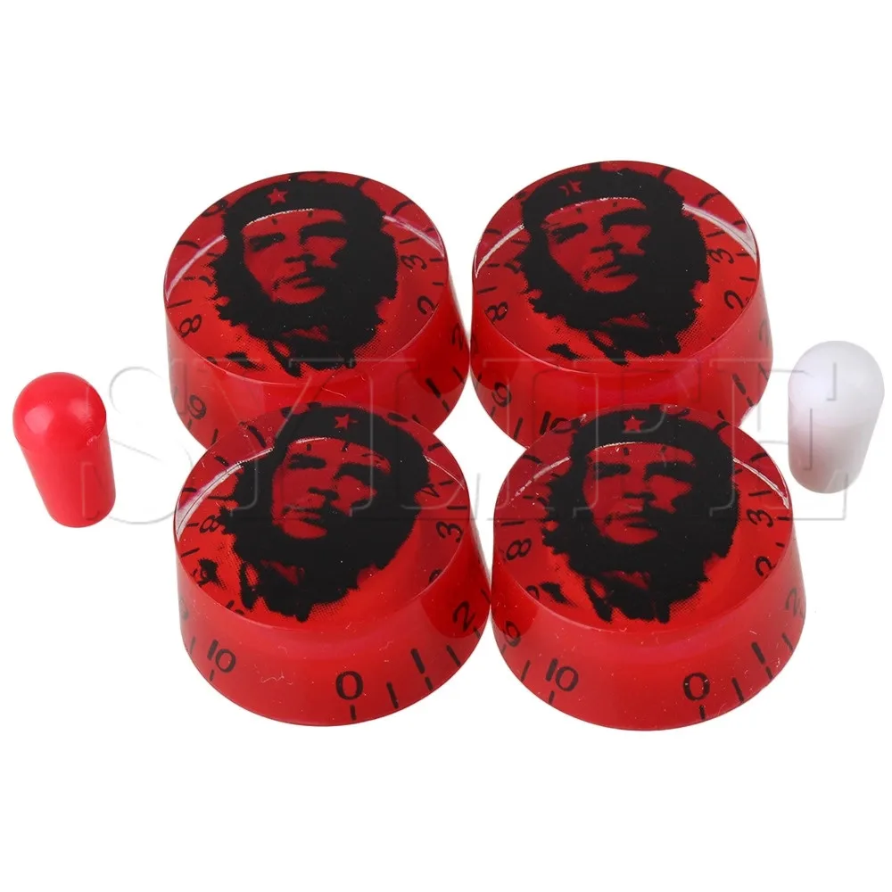 4 x Red Electric Guitar Speed Volume Tone Control Knobs Black Person Head