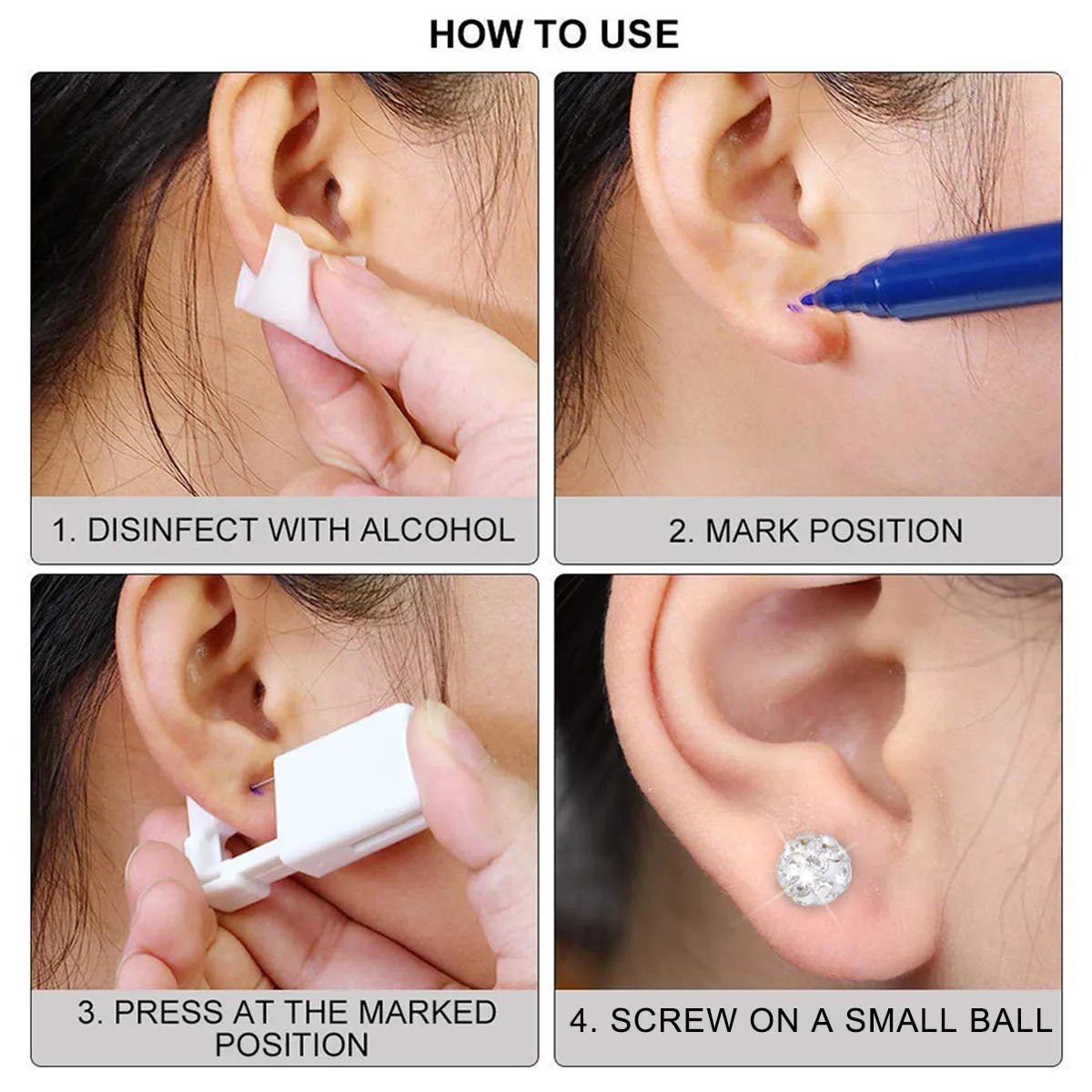 1set Disposable Sterile Lip Ear Piercing Unit Cartilage Tragus Helix Piercing Gun No Pain Piercer Tool Machine Kit Stud Jewelry