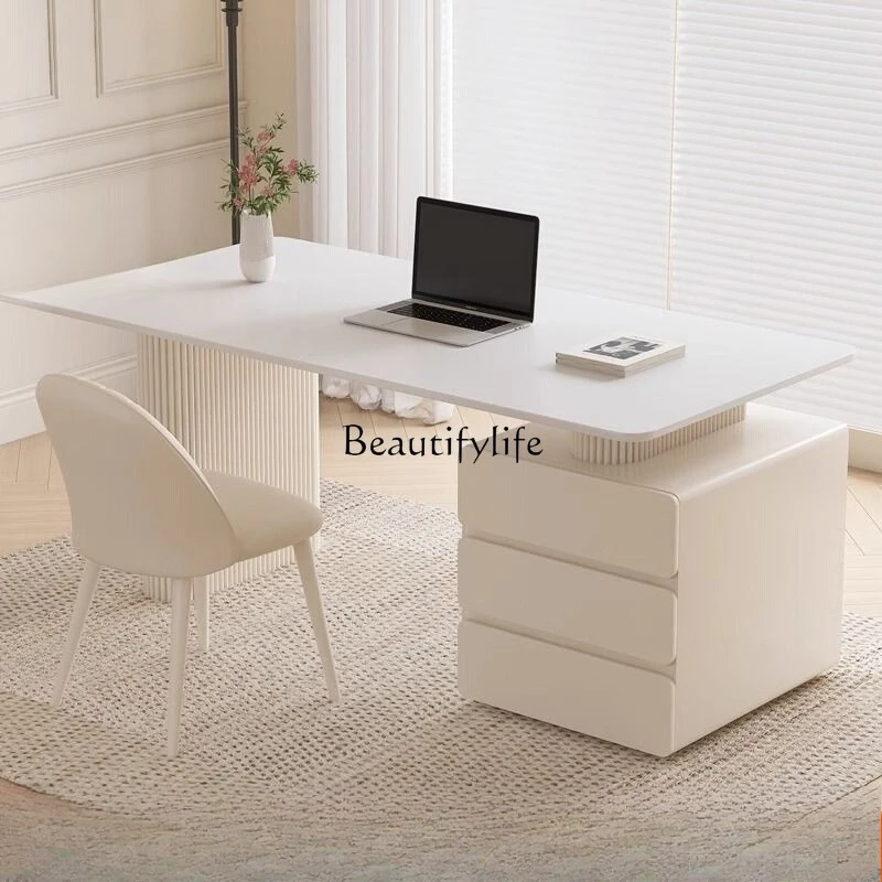 

Modern simple rock slab desk light luxury modern desk cream style
