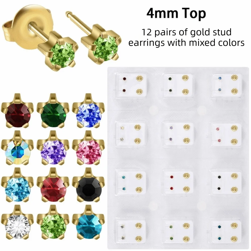 3mm/4mm TOP Ear Piercing Tool Kit Stainless Steel Stars Rhinestone Stud Earrings Rhinestone Inlay Minimalist Ear Piercing Tool