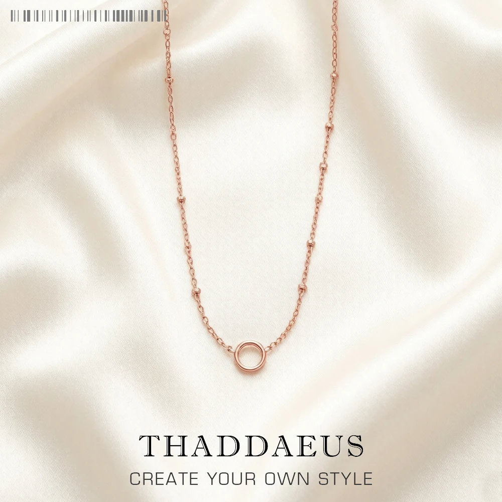 Charm Necklace Rose Gold Color Round Carrier Summer Fashion Jewelry Europe Link Chain 925 Sterling Silver Gift For Women
