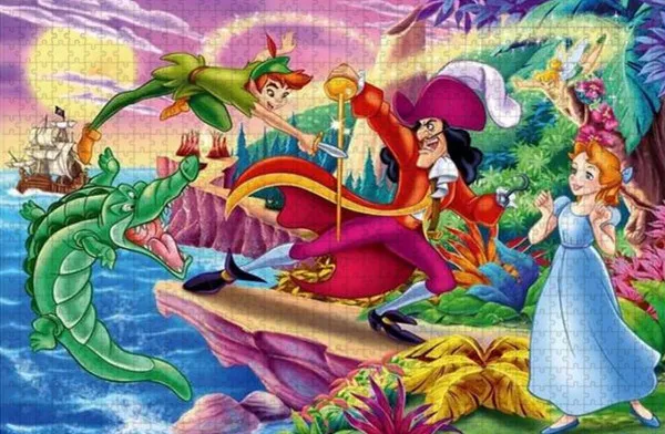 Disney Peter Pan Colored Cartoon Elf 1000 Piece Puzzle Game Brainstorming Gift Children's Room Decoration