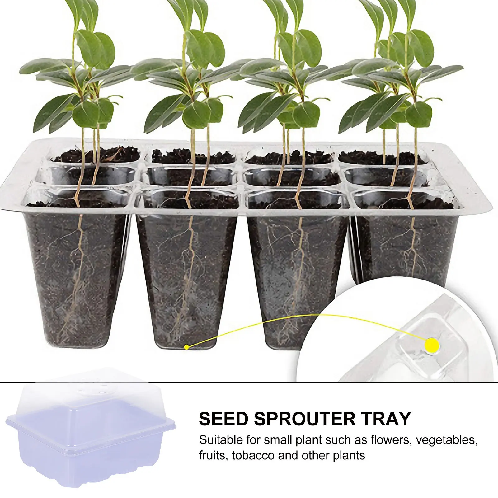 

2Sets Sprouter Tray Heat Moisture Retention for Germination Flower Vegetable Fruit Garden Propagator Starter Kit