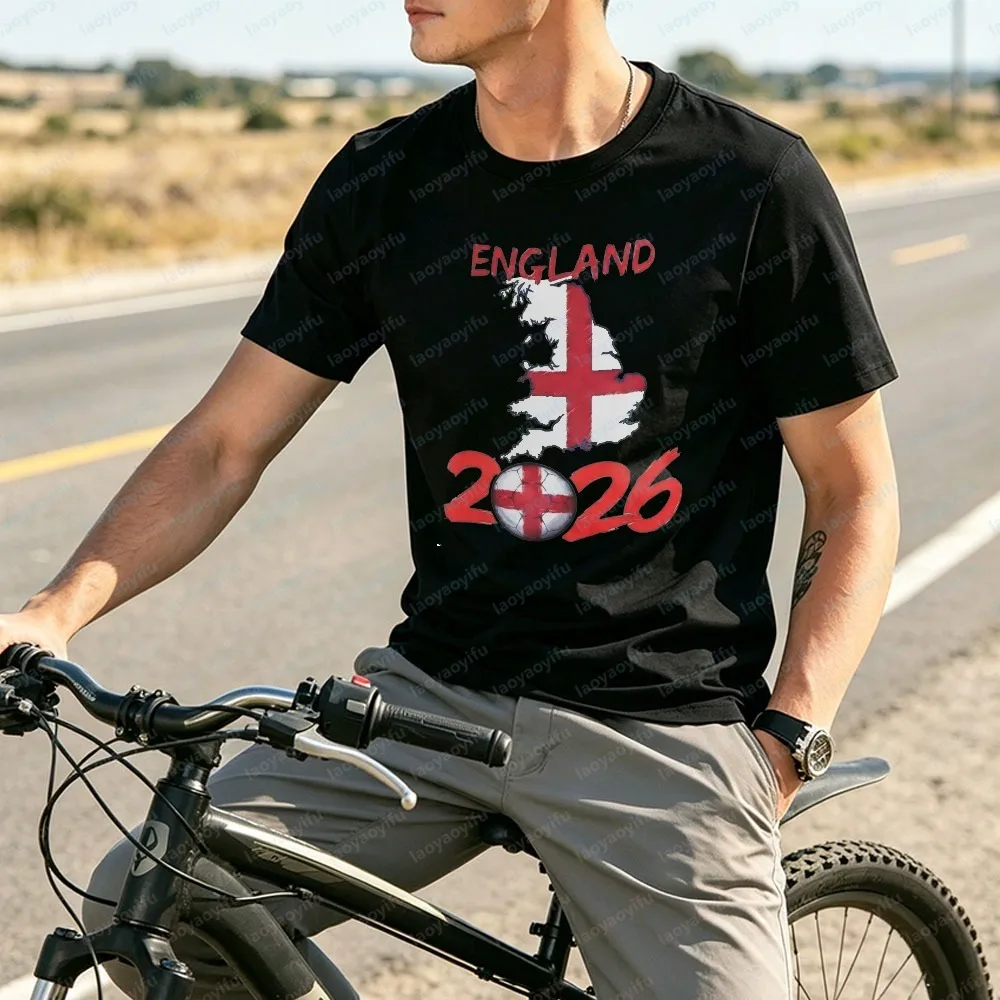 England 2026 Soccer St George Cross Map Print T-Shirt Men Women Cotton Tee England Football Fan Patriotic Casual Streetwear Tops