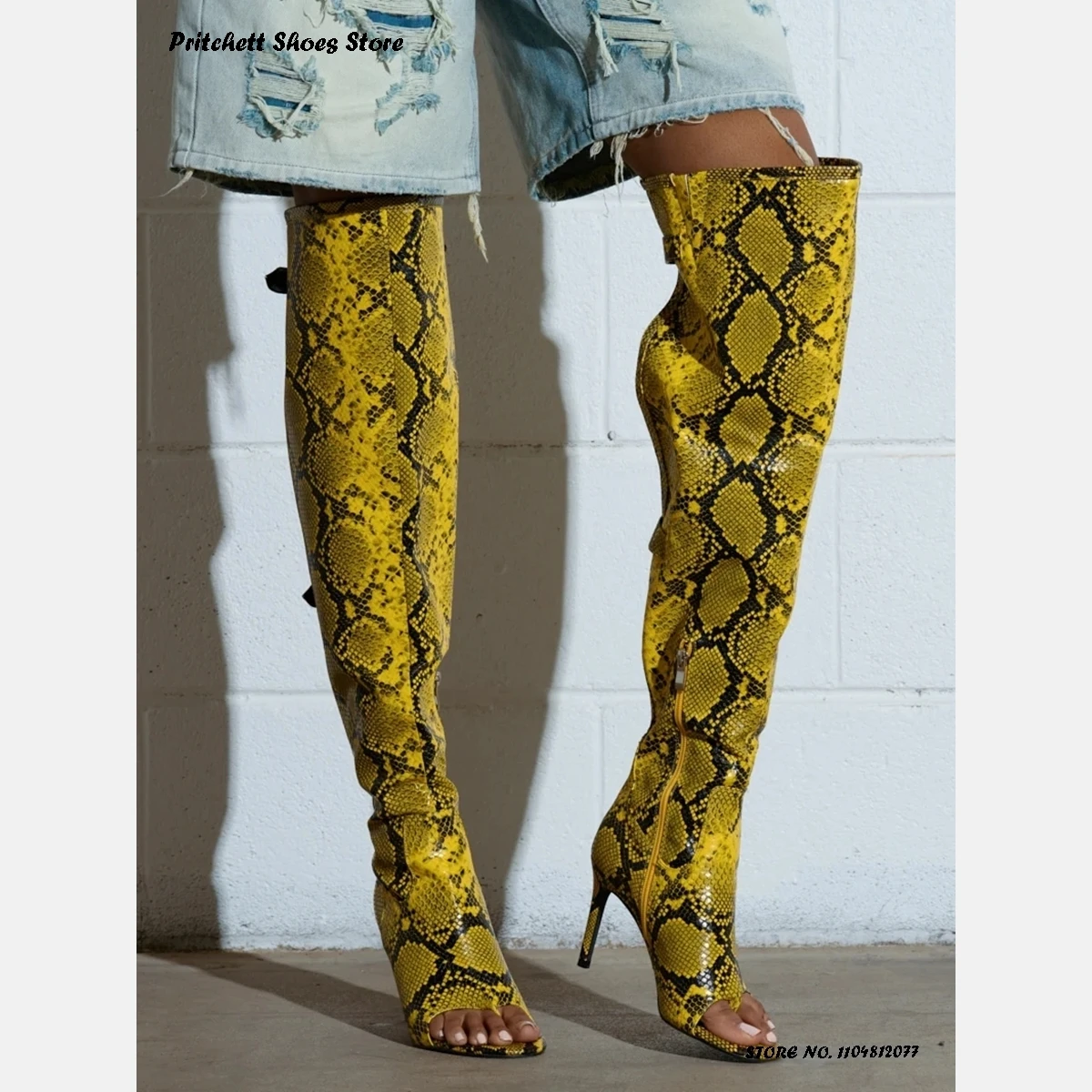 

Шлепанцы с принтом питона, современные сапоги, женская весенне-летняя трендовая обувь для вечеринок, винтажные сапоги выше колена на тонком каблуке с круглым носком